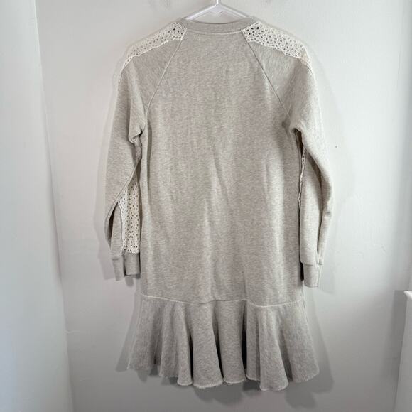 Rebecca Taylor La Vie Gray Sweatshirt White Eyelet Panel Flounce Hem Dress XS - Picture 7 of 9